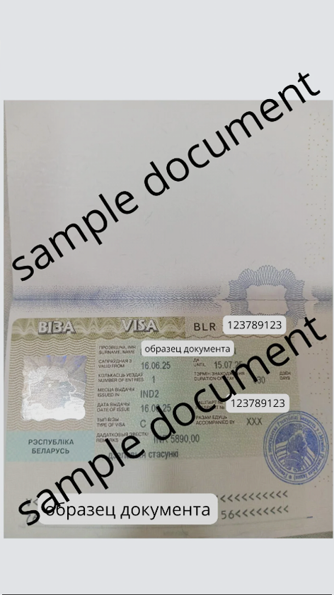 Belarus work visa sample